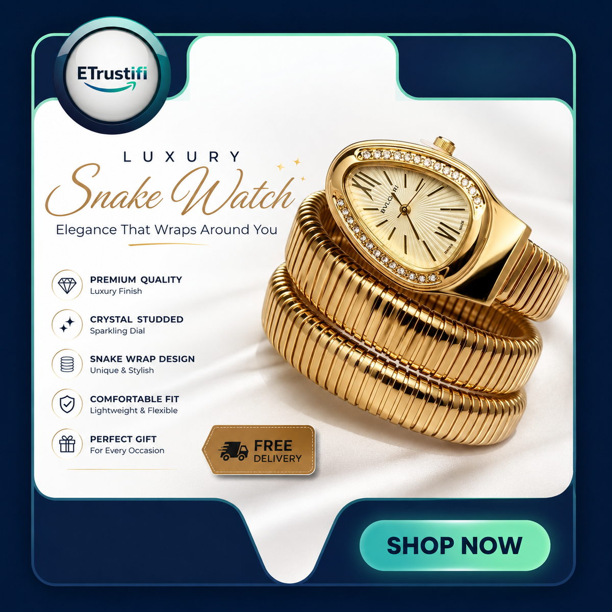 Premium Triple‑Wrap Snake Watch | Golden